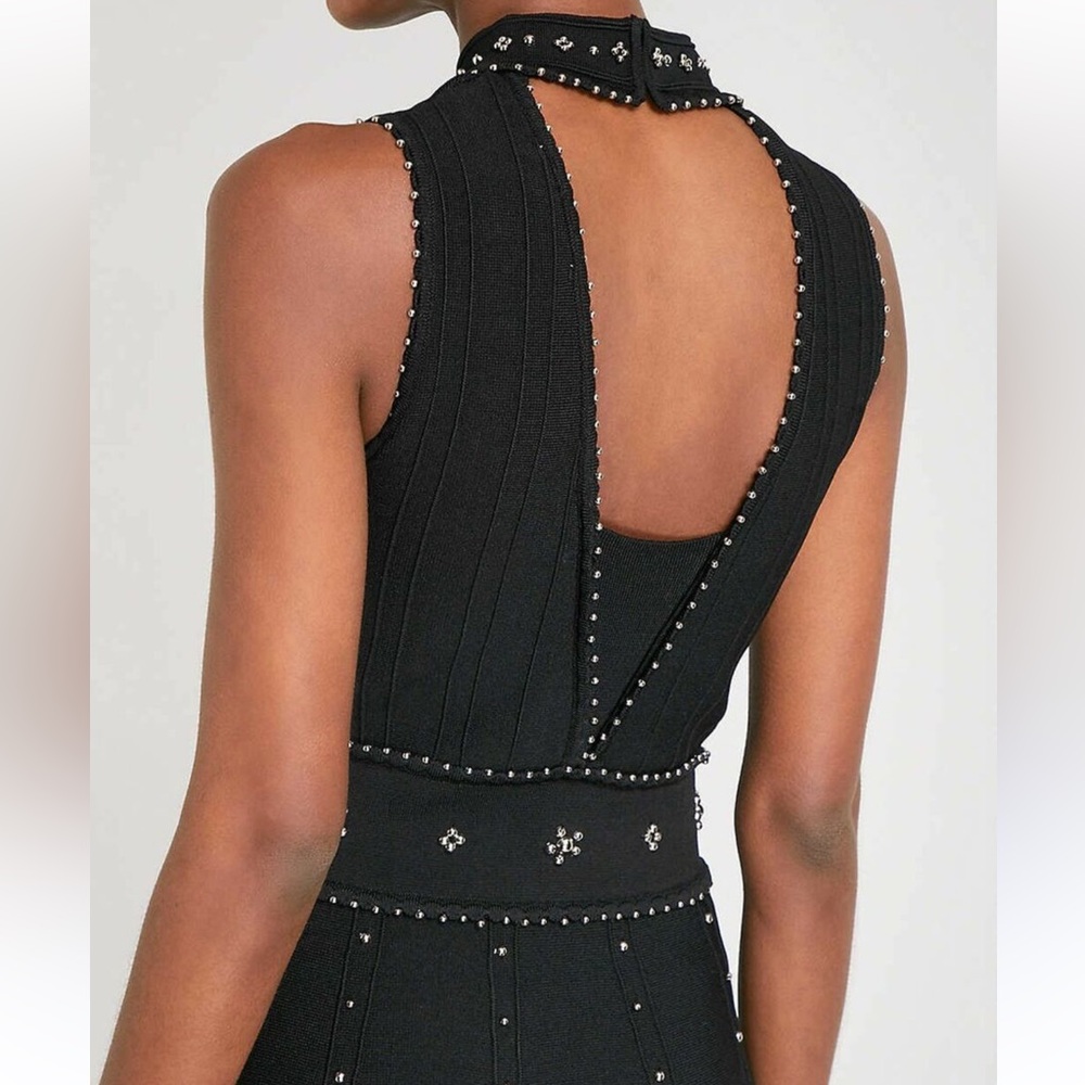 Sandro Black Beaded Open Back Dress Size 2 - Picture 4 of 13